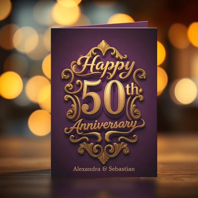 Tarjeta Elegante Purple y Oro 50 Aniversario Boda (Subido por el creador)