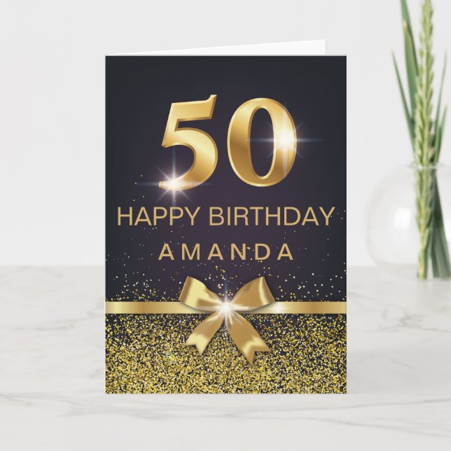 Tarjeta Elegante Purpurina de oro de 50 años (Anverso)