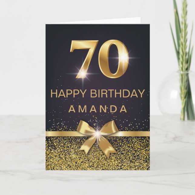 Tarjeta Elegante Purpurina de oro de 70 años (Anverso)