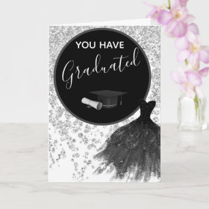 Tarjeta Elegante Purpurina Plata Felicitaciones Graduación