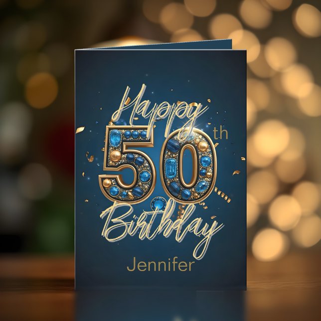 Tarjeta Elegante Regal Medianoche Azul y Oro 50 cumpleaños (Subido por el creador)