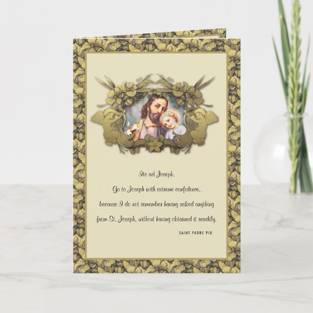Tarjeta Elegante Religioso San José Niño Jesús Oro (Anverso)