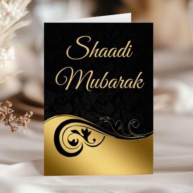 Tarjeta Elegante remolino negro y dorado Shaadi Mubarak (Subido por el creador)