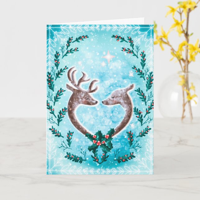 Tarjeta Elegante reno y Navidades Holly Holiday Card (flor amarilla)