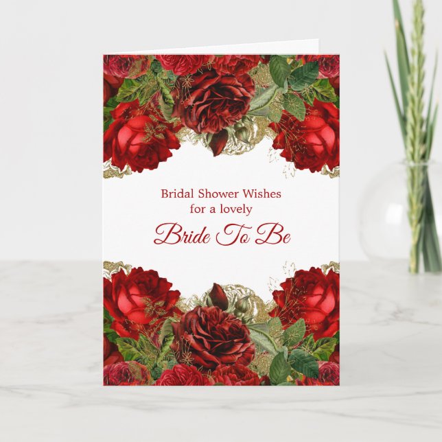 Tarjeta Elegante Rojo Rojo Floral Frame Bridal Shower (Anverso)