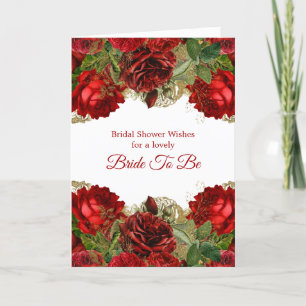 Tarjeta Elegante Rojo Rojo Floral Frame Bridal Shower