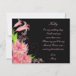 Tarjeta elegante romántica de dama de honor con fl
