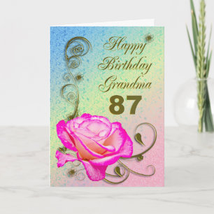 Tarjeta Elegante rosa 87 cumpleaños para la abuela
