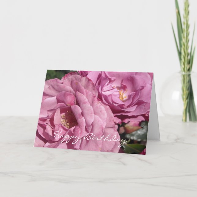 Tarjeta Elegante Rosa Cumpleaños Rosa Profundo (Anverso)