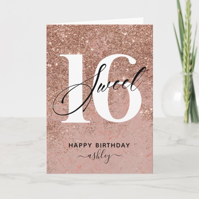 Tarjeta Elegante Rosa dorado dulce 16 cumpleaños (Anverso)