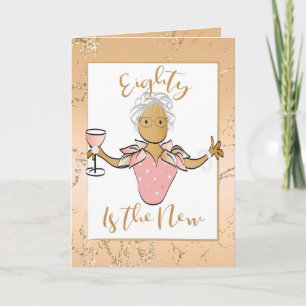 Tarjeta Elegante Rosa Gold 80th Birthday Card para ella