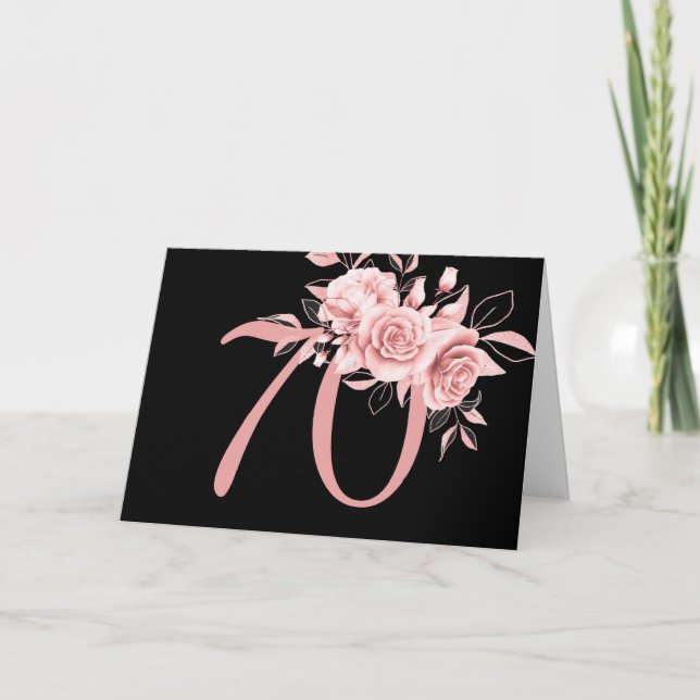 Tarjeta Elegante Rosa Gold Floral 70 cumpleaños (Anverso)