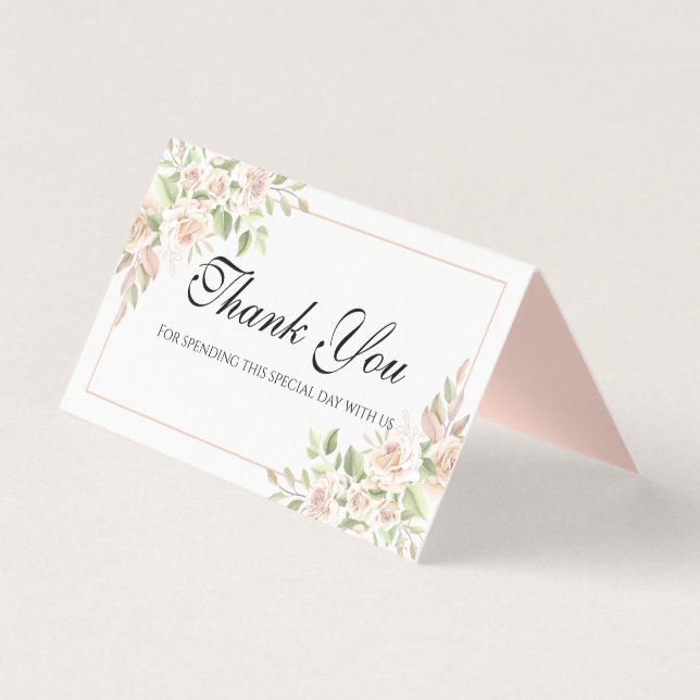 Tarjeta Elegante Rosa Gracias Boda Floral Rosa (Anverso)