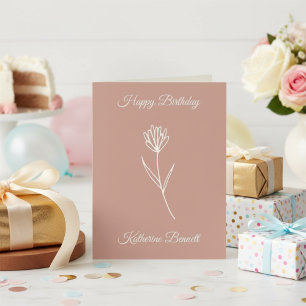Tarjeta Elegante Rosa Polvorienta Simple Nombre Flor Cumpl