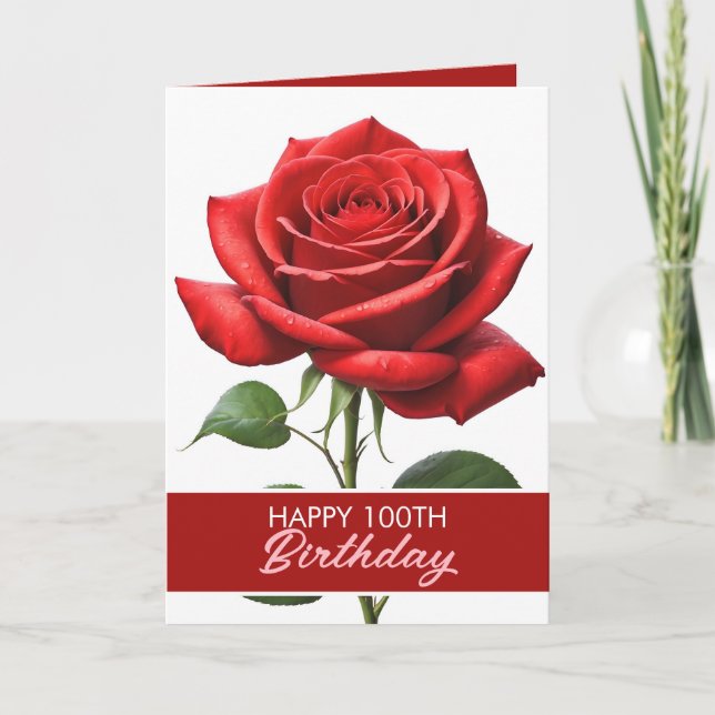 Tarjeta Elegante Rosa Roja Cumpleaños 100 (Anverso)