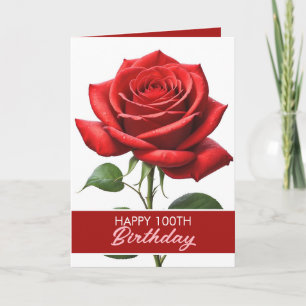 Tarjeta Elegante Rosa Roja Cumpleaños 100