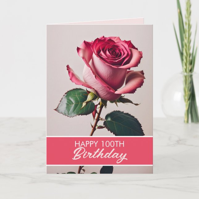 Tarjeta Elegante Rosa Rosa Rosa 100 cumpleaños (Anverso)