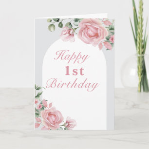 Tarjeta Elegante rosa Roses Fiesta del primer cumpleaños