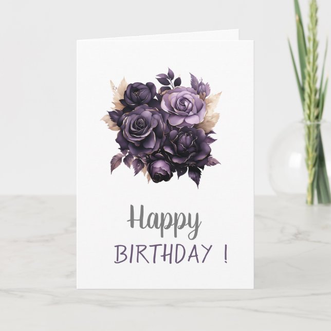 Tarjeta Elegante Rosas Púrpura Oscuro Cumpleaños (Anverso)
