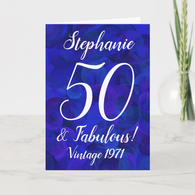 Tarjeta Elegante Royal Blue 50 y fabuloso cumpleaños (Anverso)