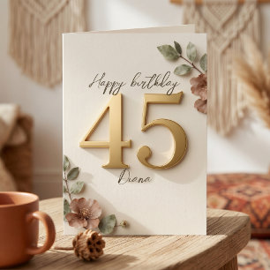 Tarjeta Elegante Rubor Botánico Falso Oro Cumpleaños 45