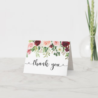 Tarjeta Elegante Rubor Burgundy Floral Gracias
