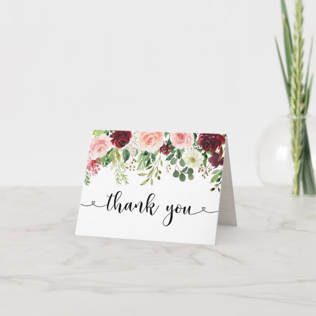Tarjeta Elegante Rubor Burgundy Floral Gracias (Anverso)