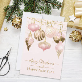 Tarjeta Elegante Rubor Ornamentos de oro rosa Feliz Navida