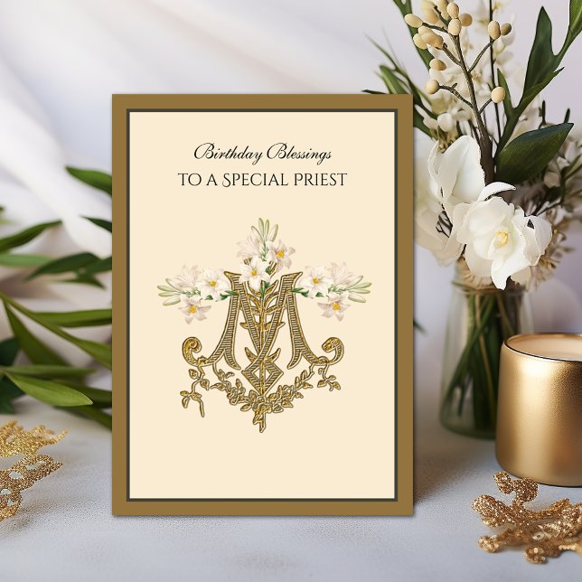 Tarjeta Elegante sacerdote católico Gold Marian Cross Lili (Available exclusively through the Shower of Roses Shoppe - )