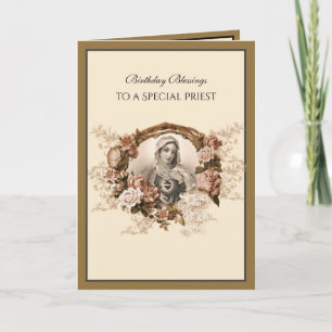 Tarjeta Elegante Sacerdote Católico Oro Virgen María  