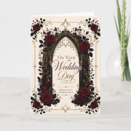 Tarjeta Elegante saludo de boda de rosa gótica de Borgoña