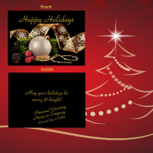 Tarjeta Elegante saludo de vacaciones negro de plata dorad