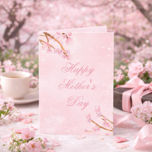 Tarjeta Elegante Saludo Floral de Sakura para Mamá