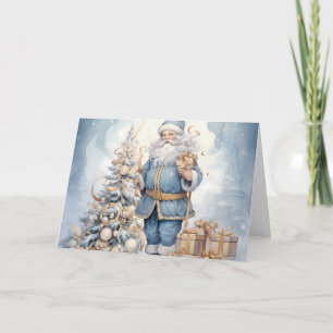 Tarjeta Elegante Santa Azul con diseño de árbol de Navidad