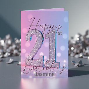Tarjeta Elegante secuencia plateada en Rubor Pink 21st Bir