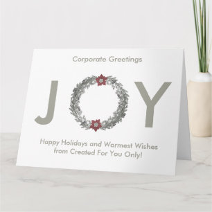 Tarjeta Elegante Silver Wreath Happy Holidays Corporate