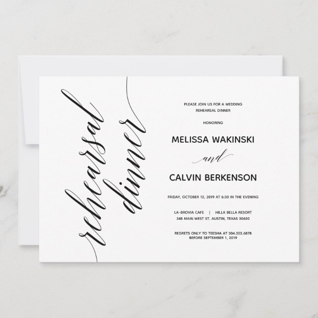 Tarjeta elegante simple de la cena del ensayo de (Anverso)