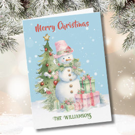 Tarjeta Elegante Snowman (Lady) Watercolor Árbol de Navida