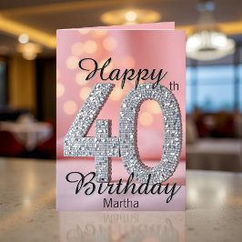 Tarjeta Elegante Sparkling Soft Pink & Silver 40 cumpleaño