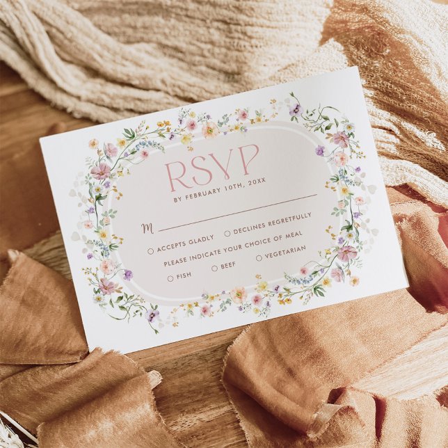 Tarjeta Elegante Spring Wildflower Meadow Wedding RSVP Car (Subido por el creador)