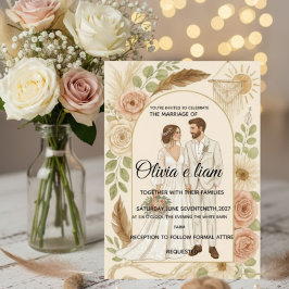 Tarjeta Elegante Suite de Papelería para Boda Boho - Olivi