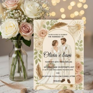 Tarjeta Elegante Suite de Papelería para Boda Boho - Olivi