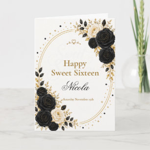 Tarjeta Elegante Sweet Sixteen Negro Oro