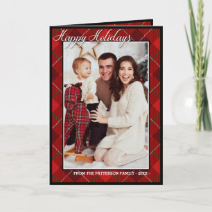 Tarjeta Elegante Tartan Modern Happy Holidays Family Photo