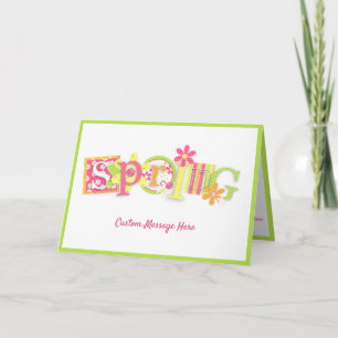 Tarjeta Elegante Temporada de Primavera Flores Saludo Verd
