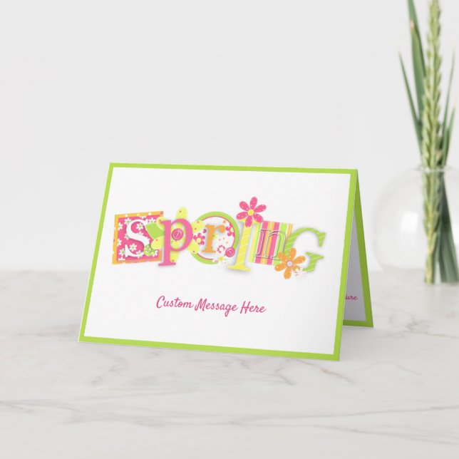 Tarjeta Elegante Temporada de Primavera Flores Saludo Verd (Anverso)