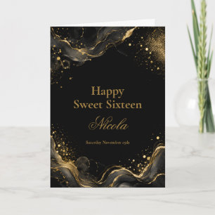 Tarjeta Elegante Tinta Alcohólica Dorada Cumpleaños Diecis