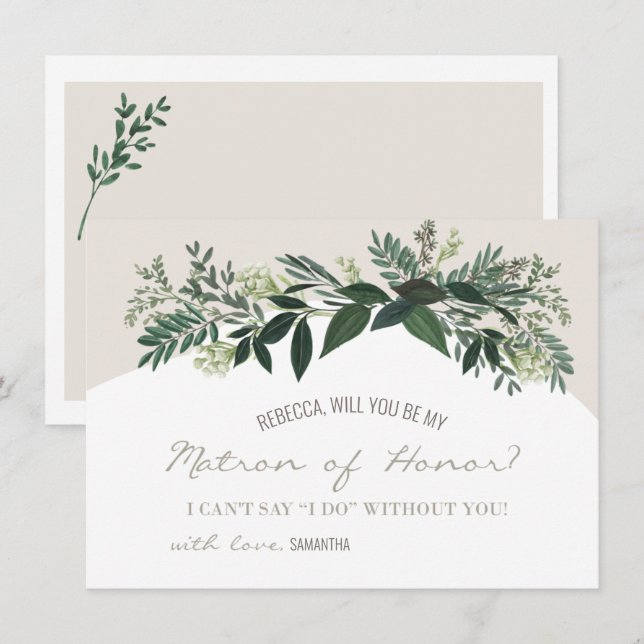 Tarjeta Elegante vegetación, será mi atrón de honor (Anverso / Reverso)
