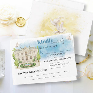 Tarjeta Elegante Venue flores palomas Boda RSVP