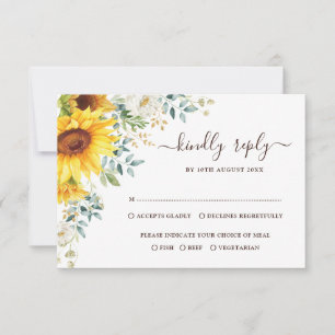 Tarjeta Elegante verano girasoles Boda verde RSVP